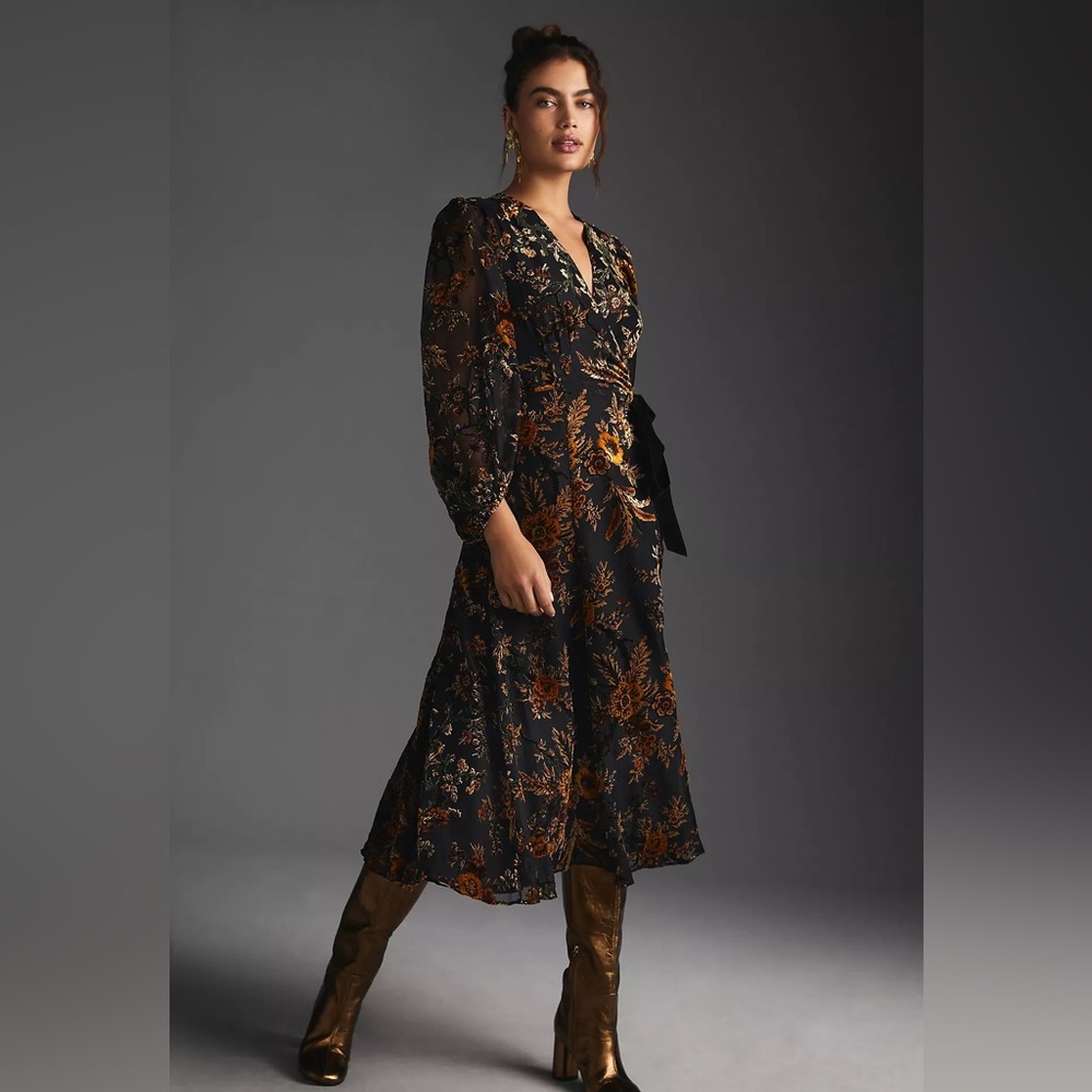 Anthropologie Hutch velvet wrap dress